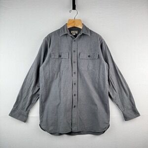 Vintage LL Bean Mens Medium Tall Chamois Flannel Shirt Gray 100% Cotton